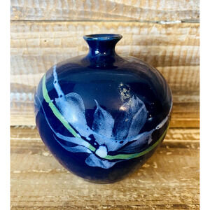 Vintage Cooper Mays NC Pottery Cobalt Blue Floral Vase 4"